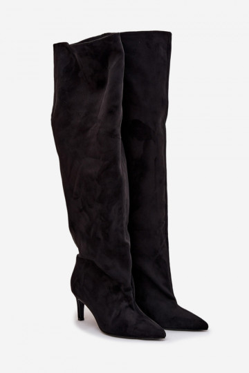 dámské dlouhé boty s tenkými podpatky Slip-on vzor Černé Mavilla