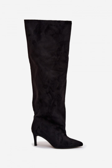 dámské dlouhé boty s tenkými podpatky Slip-on vzor Černé Mavilla 2