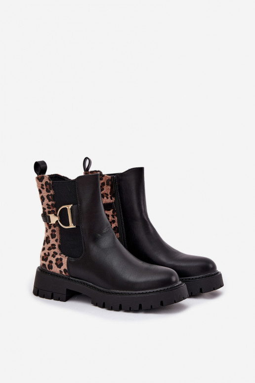 zateplené stylové podpatky  Ze zlaté barvym Detalem se vzory leopardí kožešiny Černé Priscilla zateplené stylové podpatky  Ze zlaté barvym Detalem se vzory leopardí kožešiny Černé Priscilla
