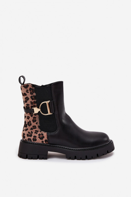 zateplené stylové podpatky  Ze zlaté barvym Detalem se vzory leopardí kožešiny Černé Priscilla zateplené stylové podpatky  Ze zlaté barvym Detalem se vzory leopardí kožešiny Černé Priscilla