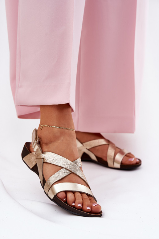 Ploché boty Dámské sandály  Zazoo 40032 zlaté barvy