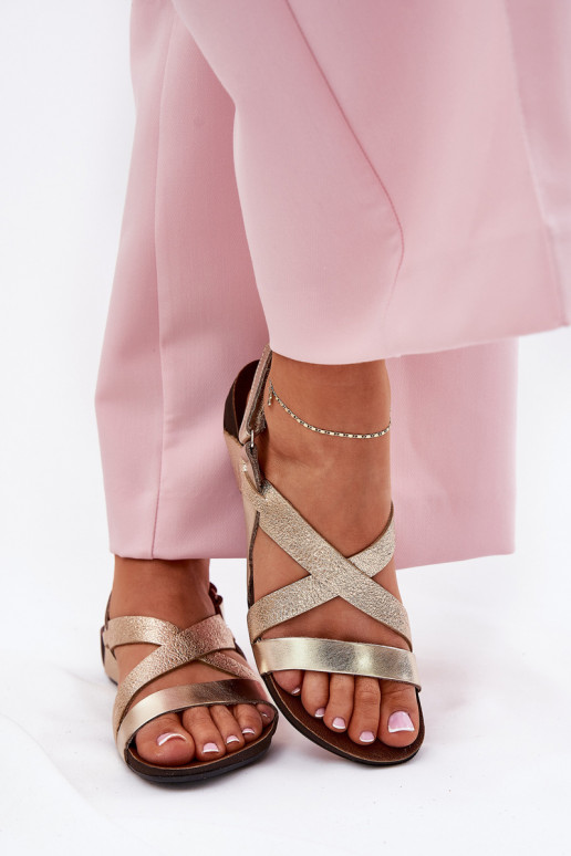 Ploché boty Dámské sandály  Zazoo 40032 zlaté barvy