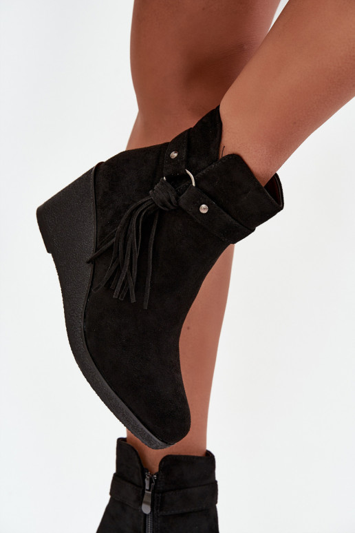 zateplené Dámské podpatky  se střapci Černé Olivarae zateplené Dámské podpatky  se střapci Černé Olivarae