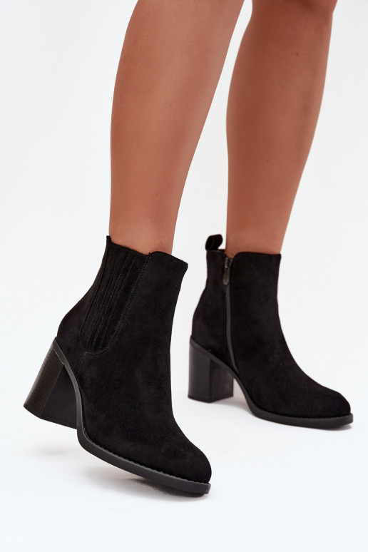 zateplené Dámské podpatky Na Słupkowym Obcasie Černé Brevina