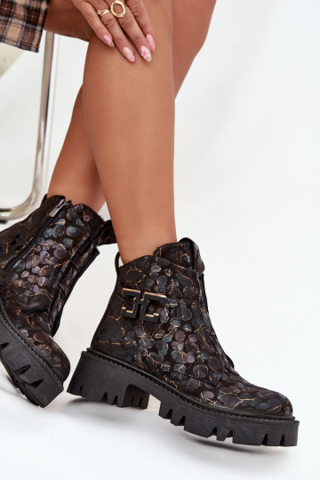 Dřeváky  s ornamenty zateplené Artiker 57C2084 Černé a-zlaté barvy