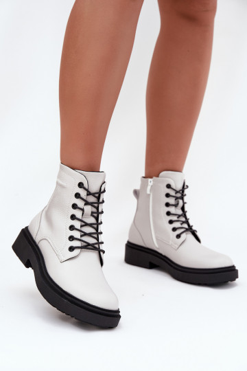 zateplené Dámské podpatky Z Naturalnej Skóry Sergio Leone BT25248-S bílé