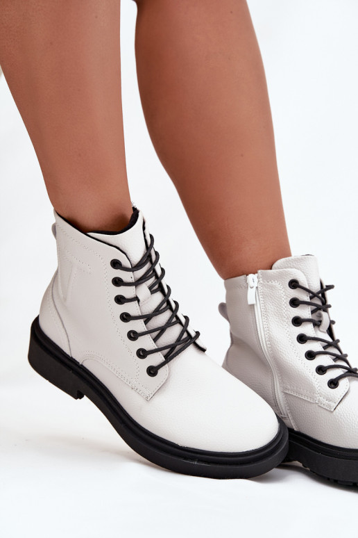 zateplené Dámské podpatky Z Naturalnej Skóry Sergio Leone BT25248-S bílé