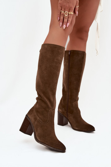 dámské dlouhé boty Z Naturalnego Zamszu zateplené Obcas Słupek Sergio Leone KZ25668-S zelené