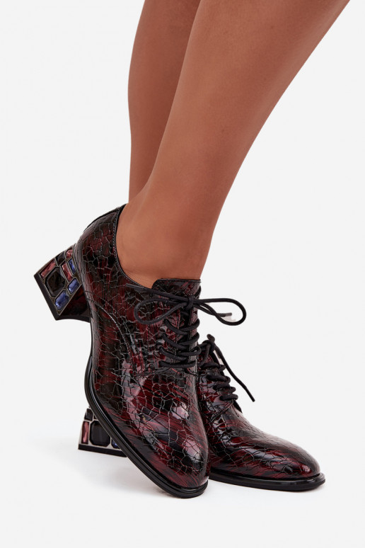 Lakované kožené tenisky  s podpatky s třpytivýma očima Artiker 57C0073 vínová