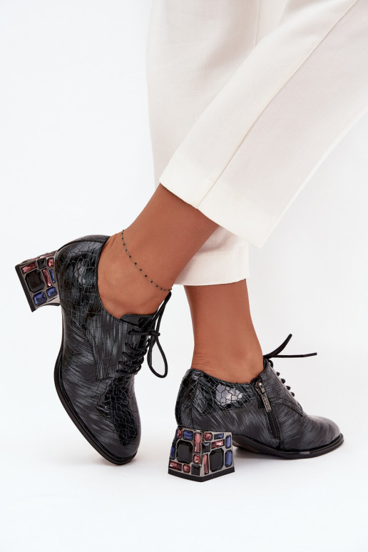 Lakované kožené tenisky  s podpatky s třpytivýma očima Artiker 57C0072 šedá