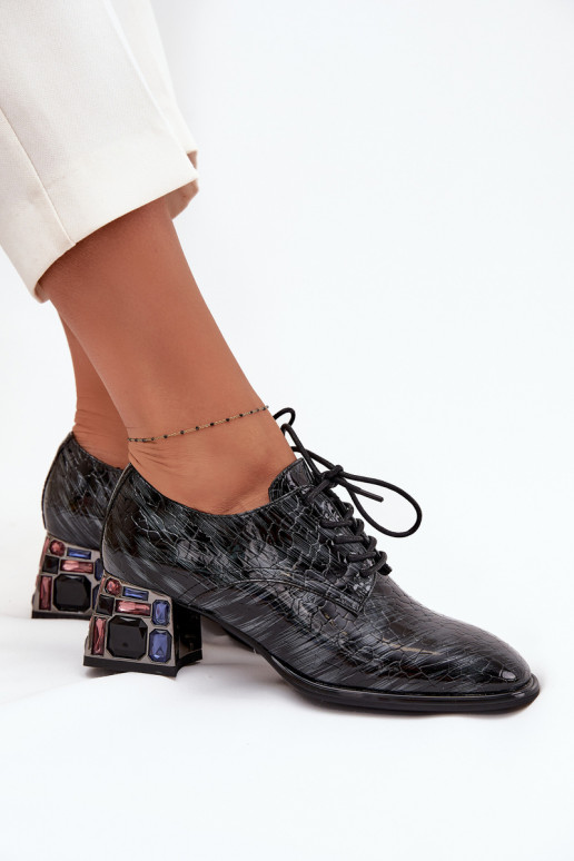 Lakované kožené tenisky  s podpatky s třpytivýma očima Artiker 57C0072 šedá