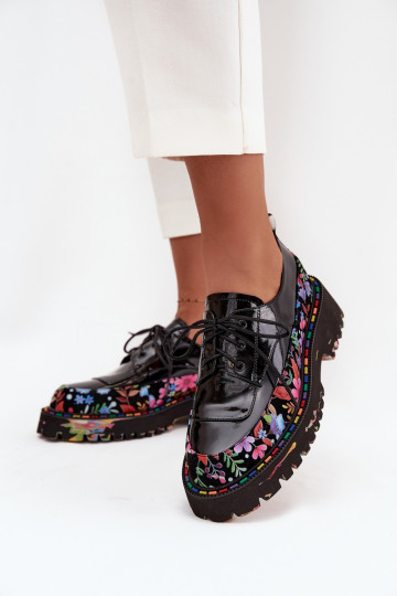 s efektem laku boty Z Naturalnej Skóry se vzory Artiker 57C0174 Černé 2