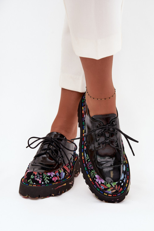 s efektem laku boty Z Naturalnej Skóry se vzory Artiker 57C0174 Černé