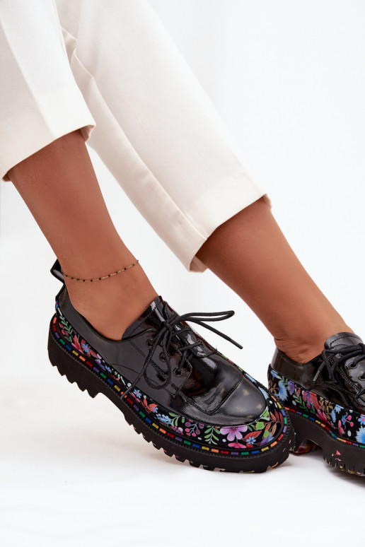 s efektem laku boty Z Naturalnej Skóry se vzory Artiker 57C0174 Černé