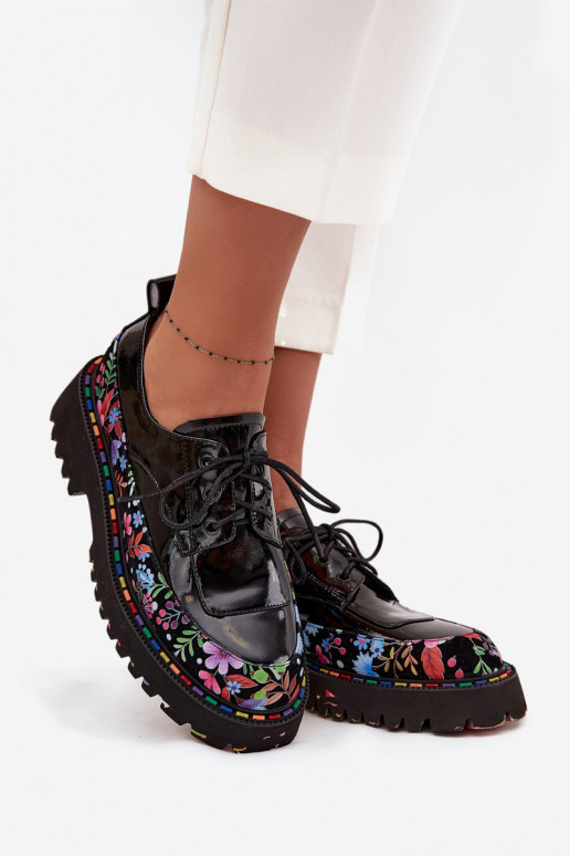 s efektem laku boty Z Naturalnej Skóry se vzory Artiker 57C0174 Černé