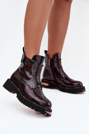 s efektem laku Dámské podpatky Z Naturalnej Skóry zateplené Artiker 57C0165 vínová