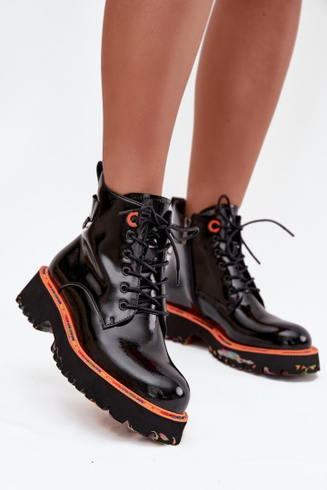 Dámské podpatky Z s efektem lakuj Skóry Naturalnej zateplené Artiker 57C0061 Černé