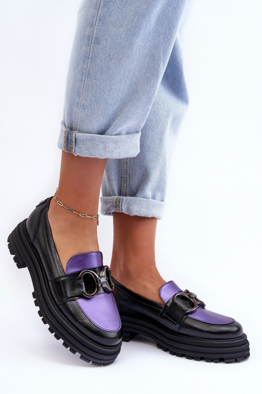 Kožené kotníkové boty s masivní podrážkou Černé a-Barva fialová Elkiza Kožené kotníkové boty s masivní podrážkou Černé a-Barva fialová Elkiza