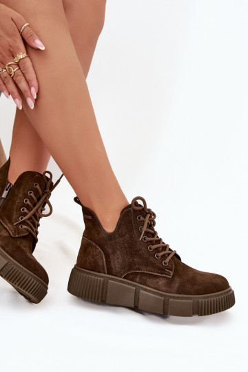 ze semiše Dámské boty na nízkém podpatku s platformou Big Star SS274595 hnědá