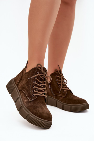 ze semiše Dámské boty na nízkém podpatku s platformou Big Star SS274595 hnědá 2