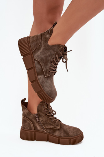 ze semiše Dámské boty na nízkém podpatku s platformou Big Star SS274594 béžové