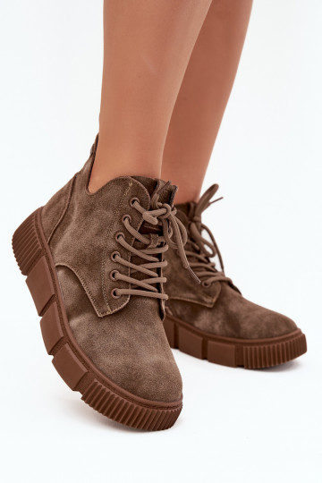 ze semiše Dámské boty na nízkém podpatku s platformou Big Star SS274594 béžové 2