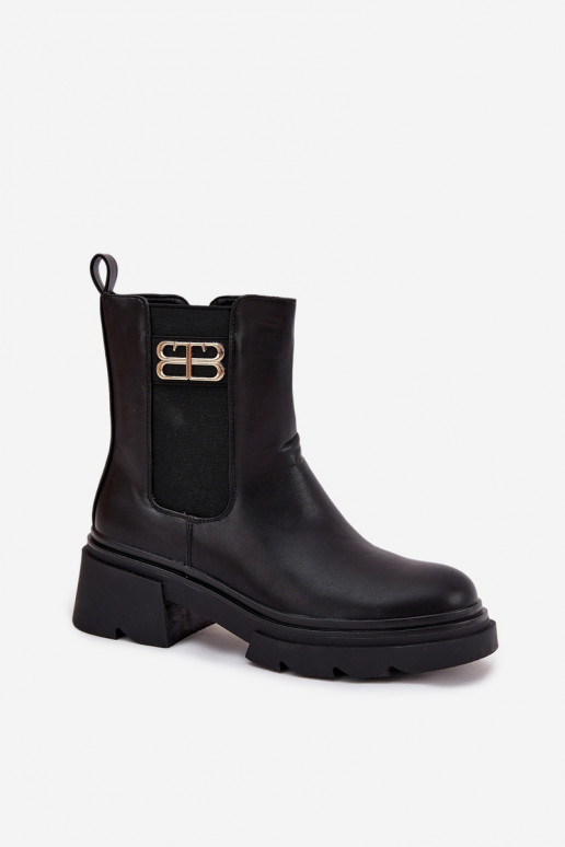 stylové podpatky  Ze zlaté barvym Detalem zateplené Černé Serene stylové podpatky  Ze zlaté barvym Detalem zateplené Černé Serene