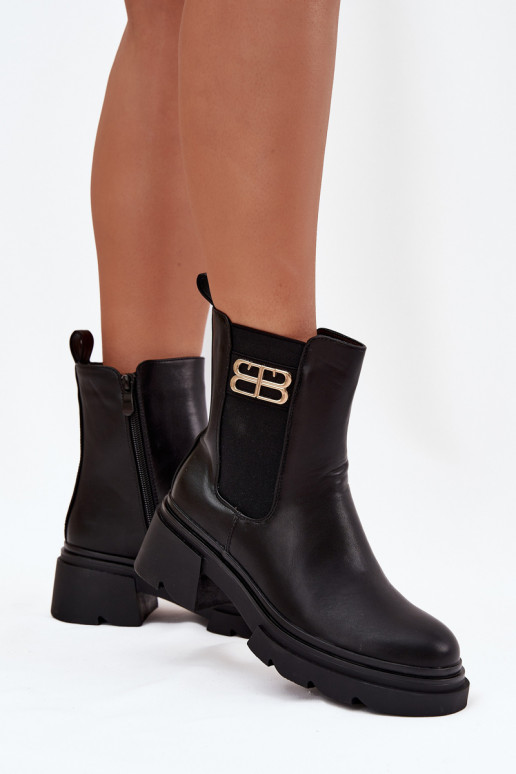 stylové podpatky  Ze zlaté barvym Detalem zateplené Černé Serene stylové podpatky  Ze zlaté barvym Detalem zateplené Černé Serene