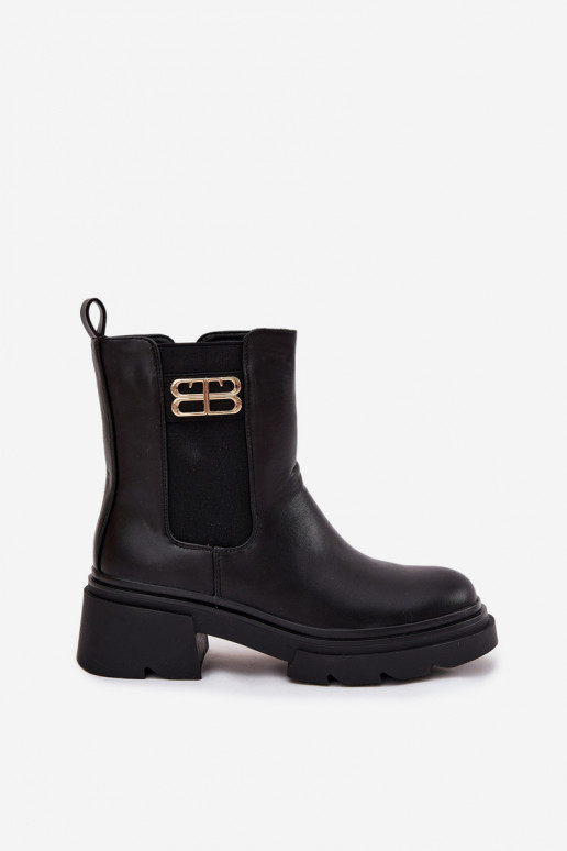 stylové podpatky  Ze zlaté barvym Detalem zateplené Černé Serene stylové podpatky  Ze zlaté barvym Detalem zateplené Černé Serene