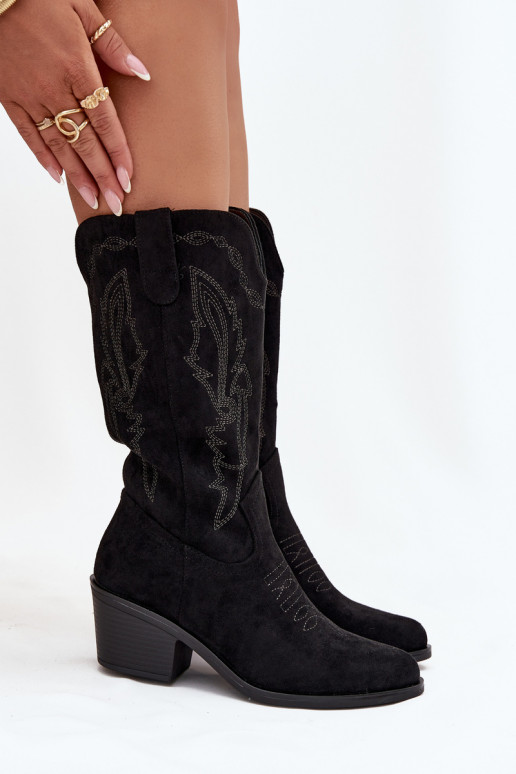 dlouhé boty kovbojský styl  s podpatky zateplené Vinceza 16508 Černé