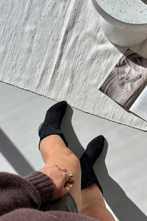 dlouhé boty kovbojský styl  s podpatky zateplené Vinceza 16508 Černé