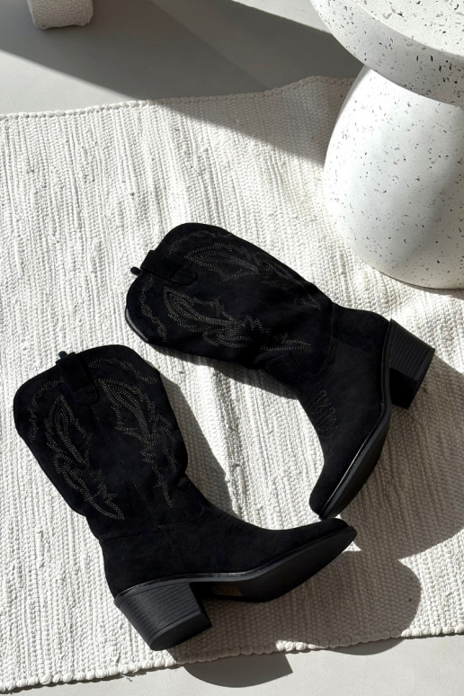 dlouhé boty kovbojský styl  s podpatky zateplené Vinceza 16508 Černé