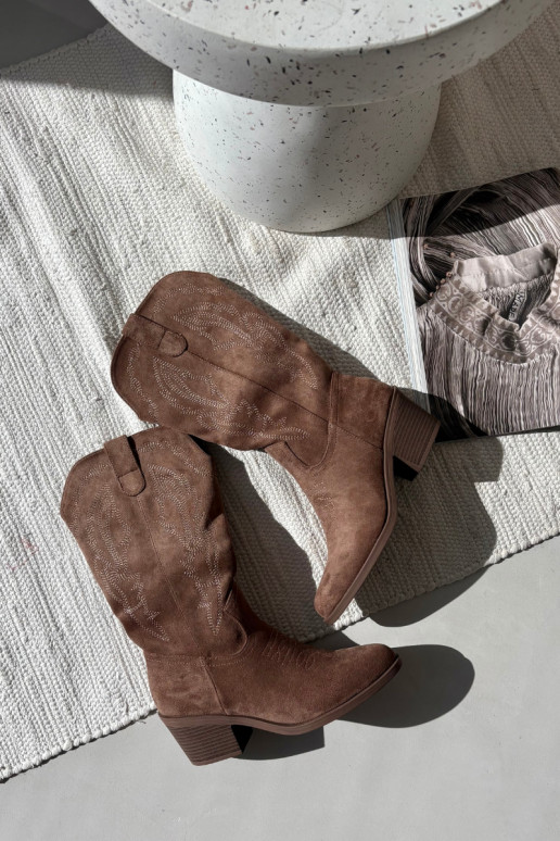 dlouhé boty kovbojský styl  s podpatky zateplené Vinceza 16508 béžové