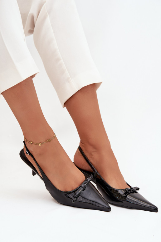 s efektem laku Obuv s tenkými podpatky se stuhami Černé Olvena s efektem laku Obuv s tenkými podpatky se stuhami Černé Olvena