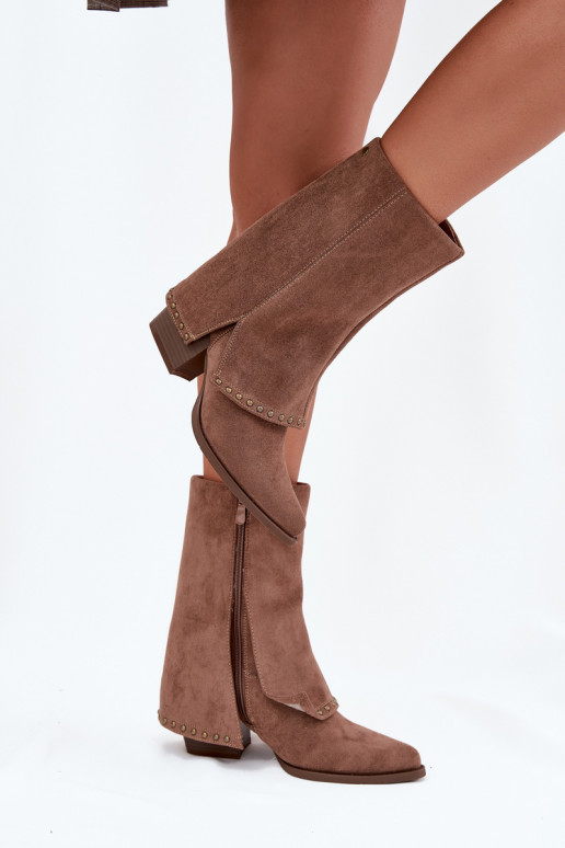 Teplé dlouhé kozačky Z Wywiniętą Cholewką Vinceza 16516 béžové