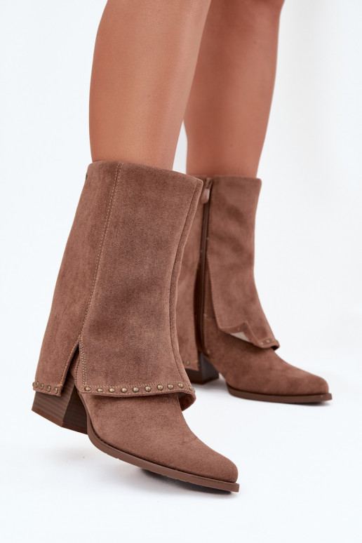 Teplé dlouhé kozačky Z Wywiniętą Cholewką Vinceza 16516 béžové