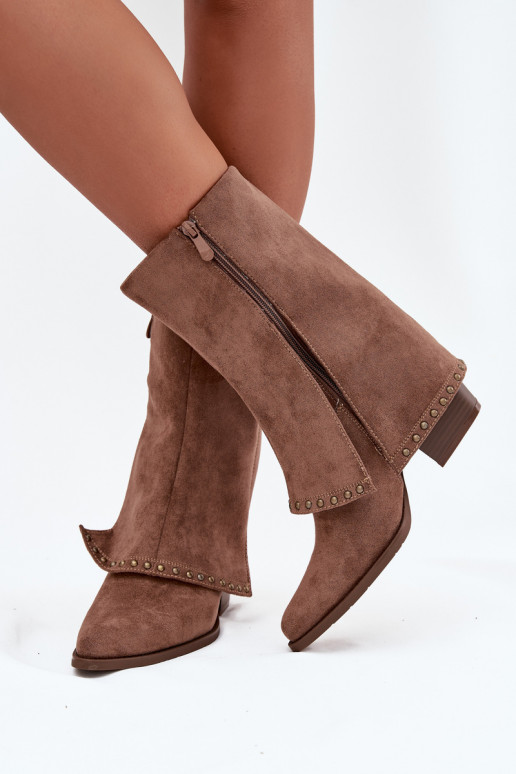 Teplé dlouhé kozačky Z Wywiniętą Cholewką Vinceza 16516 béžové