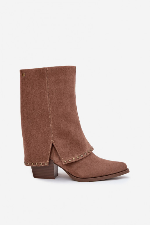 Teplé dlouhé kozačky Z Wywiniętą Cholewką Vinceza 16516 béžové