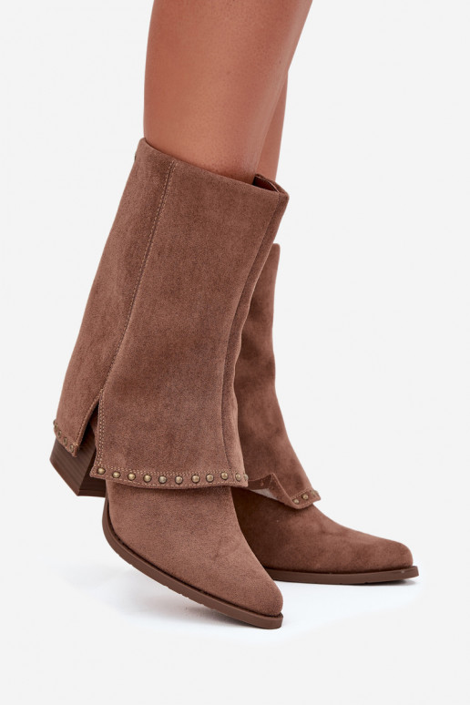 Teplé dlouhé kozačky Z Wywiniętą Cholewką Vinceza 16516 béžové