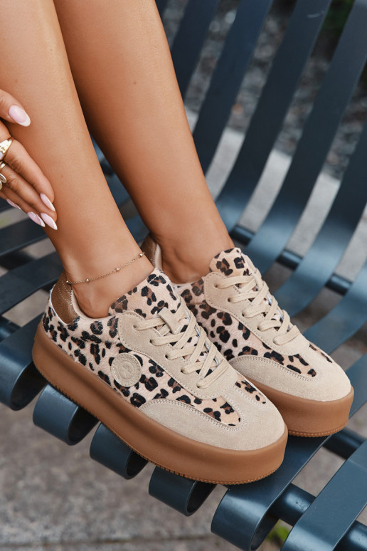 Tenisky  s platformou se vzory leopardí kožešiny Big Star SS274763 béžové