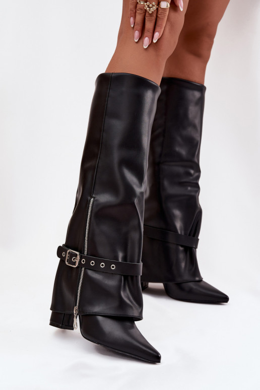 dámské dlouhé boty Slip-on vzor s podpatky se zdobenými podpatky Eko  Černé Jolivine