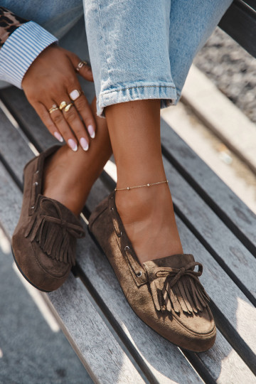 Dámské mokasíny se střapci I Kokardką khaki Olivianne