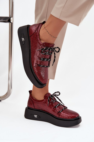 Lakované kožené tenisky  s platformou Artiker 57C2046 vínová