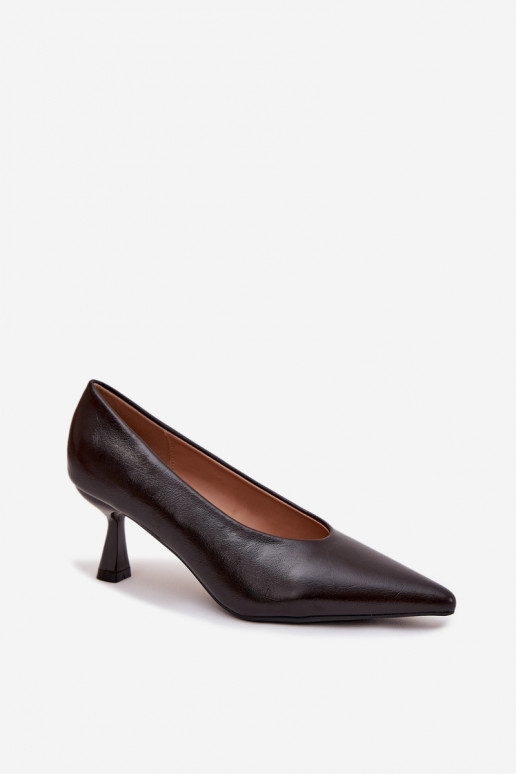 s efektem laku Obuv s tenkými podpatky Czekoladowe Gavrielle s efektem laku Obuv s tenkými podpatky Czekoladowe Gavrielle