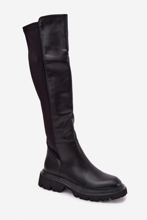 Slip-on vzor dámské dlouhé boty z ekologické kůže Černé Sylvina Slip-on vzor dámské dlouhé boty z ekologické kůže Černé Sylvina