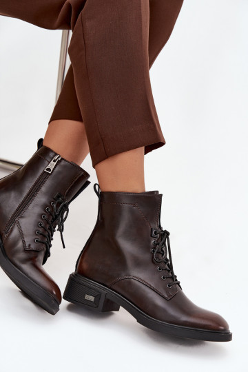 Dámské podpatky Z Naturalnej Skóry na nízkém podpatku zateplené Vinceza 39955 Czekoladowe