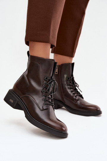 Dámské podpatky Z Naturalnej Skóry na nízkém podpatku zateplené Vinceza 39955 Czekoladowe 2