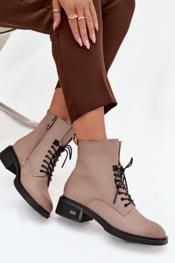 Dámské podpatky Z Naturalnej Skóry na nízkém podpatku zateplené Vinceza 39955 béžové