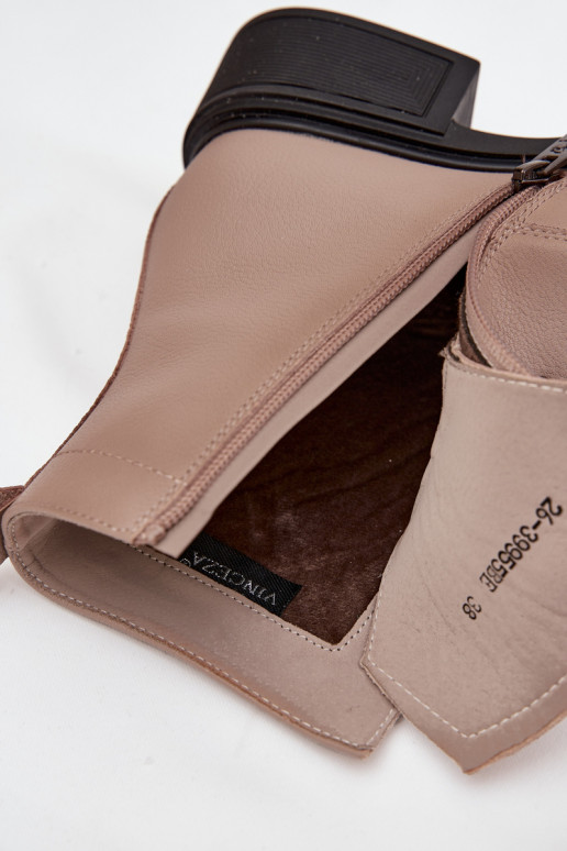 Dámské podpatky Z Naturalnej Skóry na nízkém podpatku zateplené Vinceza 39955 béžové Dámské podpatky Z Naturalnej Skóry na nízkém podpatku zateplené Vinceza 39955 béžové