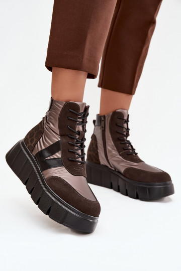 Dámské podpatky zateplené s platformou Vinceza 58562 hnědá